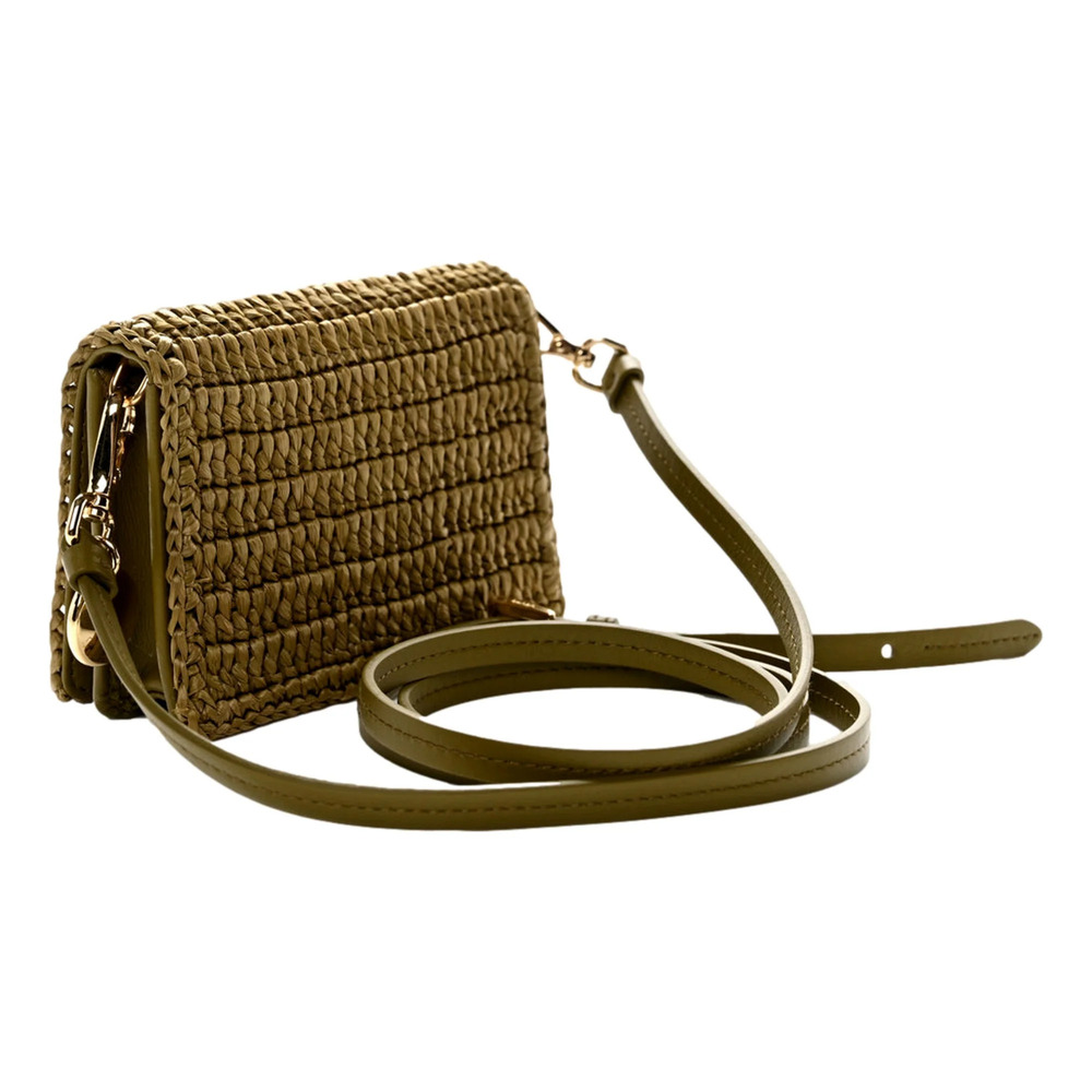 Prada Olive Green Crochet Raffia Mini Crossbody Bag with Leather